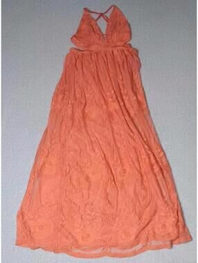 Dress Day Babydoll Halter Lace Maxi Dress Womens Size Small Burnt Orange Fairy